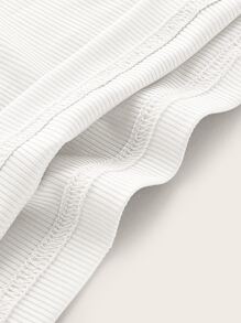 SHEIN MOD Áo thun nữ Gân đan màu trơn Giải trí - trắng - Xem 4