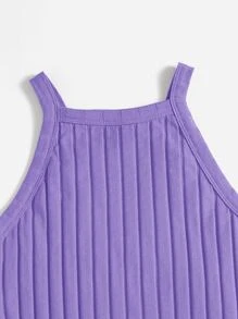 SHEIN EZwear Solid Ribbed Knit Halter Top - Violet Purple - View 5