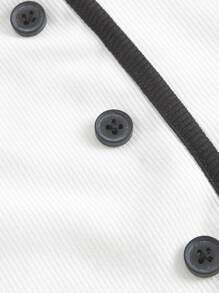 SHEIN MOD Áo thun nữ Gân đan Tương phản ràng buộc Nút đôi màu trơn Giải trí - trắng - Xem 3