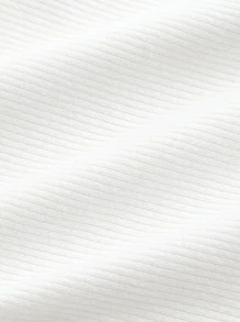 SHEIN MOD Áo thun nữ Gân đan Tương phản ràng buộc Nút đôi màu trơn Giải trí - trắng - Xem 4