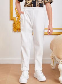 SHEIN Boys Solid Straight Leg Trousers - White - View 1