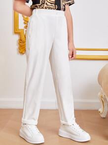 SHEIN Boys Solid Straight Leg Trousers - White - View 5