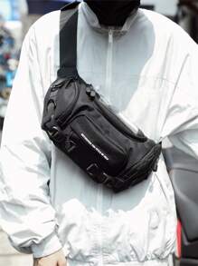 Men Letter Graphic Waist Bag Chest Bag - Black - View 1