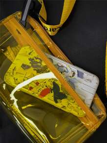 Men Letter Graphic Clear Crossbody Bag - Yellow - View 2