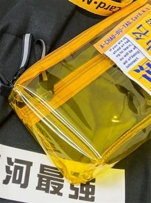 Men Letter Graphic Clear Crossbody Bag - Yellow - View 3
