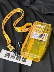 Men Letter Graphic Clear Crossbody Bag - Yellow - View 5