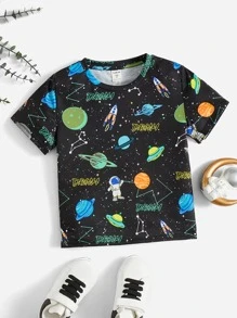 SHEIN Chàng trai trẻ Phản chiếu Chữ cái & Đồ họa hoạt hình Áo thun - Nhiều màu - Xem 2