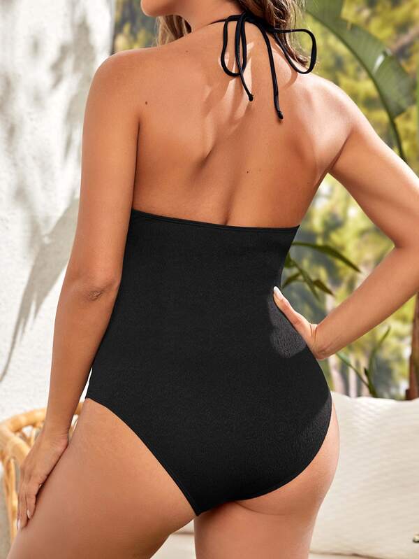 SHEIN Maternity Solid Halter One Piece Swimsuit SHEIN USA