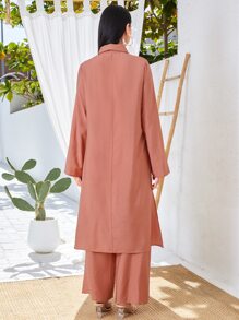 Modelyn 字母貼布下擺開叉上衣和闊腿褲 - 珊瑚粉 - 查看 2