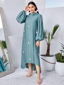 Modelyn 燈籠袖流蘇細節高低下擺洋裝 - 薄荷綠 - 查看 3