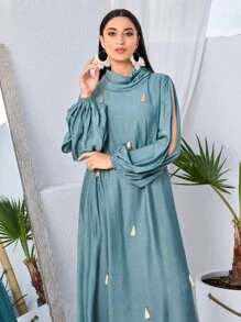 Modelyn 燈籠袖流蘇細節高低下擺洋裝 - 薄荷綠 - 查看 5