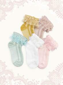 5 đôi Vớ phi hành đoàn trang trí ruffle cho bé gái - Nhiều màu - Xem 1