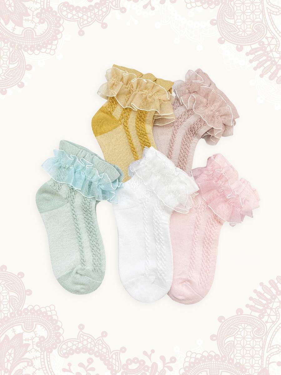5 đôi Vớ phi hành đoàn trang trí ruffle cho bé gái - Nhiều màu - Xem 1