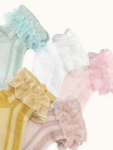 5 đôi Vớ phi hành đoàn trang trí ruffle cho bé gái - Nhiều màu - Xem 3