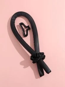 Heatless Hair Curler Heatless Curling Rod Headband For Long Hair, Satin Heatless Curling Set No Heat Curling Headband Hair Curler To Sleep Overnight Hair Roller With Scrunchies Hair Clips - Black - View 1