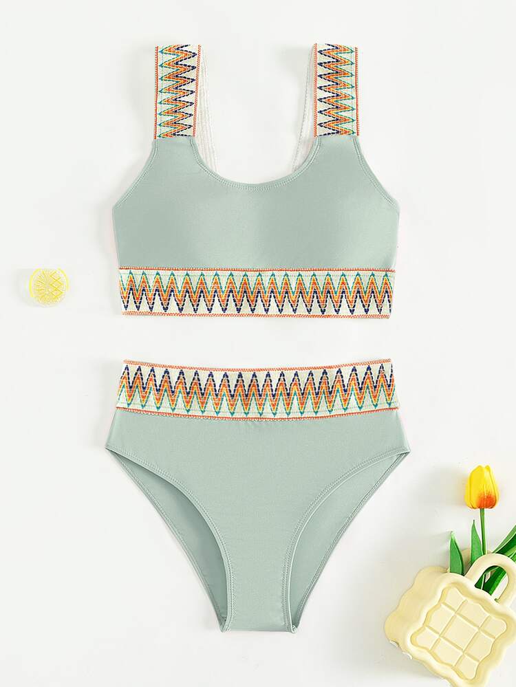 Teen Girls Chevron Tape Bikini Set Summer Beach