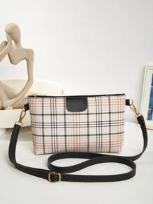Plaid Pattern Square Bag - Black - View 3