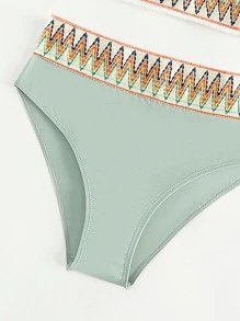 SHEIN 少女 V 形胶带比基尼套装 夏日海滩 - 綠色 - 查看 4