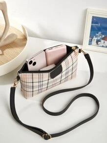 Plaid Pattern Square Bag - Black - View 4