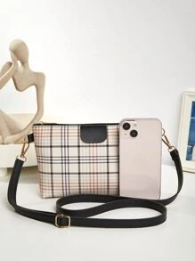 Plaid Pattern Square Bag - Black - View 5
