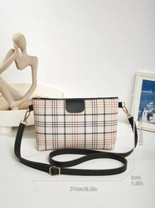 Plaid Pattern Square Bag - Black - View 6