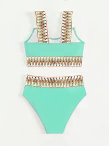 SHEIN Teen Girls Chevron Tape Bikini Set Summer Beach - Mint Blue - View 2