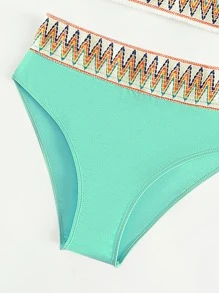 SHEIN Teen Girls Chevron Tape Bikini Set Summer Beach - Mint Blue - View 4