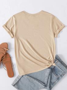 1pc Figure & Slogan Graphic Tee See The Good, Be The Light, Make The Difference - Khaki - View 2