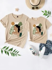 1pc Figure & Slogan Graphic Tee See The Good, Be The Light, Make The Difference - Khaki - View 3