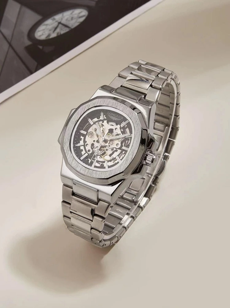 LONGLUX 1pc Men's Hollow-Out Automatic Mechanical Watch With