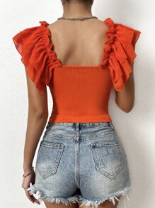 SHEIN Privé Off Shoulder Ruffle Trim Tee - Orange - View 2