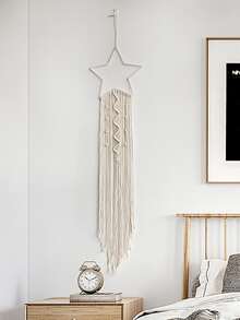 1入組編織壁掛織物星形設計流蘇掛飾適用於室內和室外
