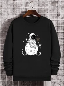 Manfinity Dauomo 男士宇航員印花加絨內裏運動衫 - 黑色 - 查看 1