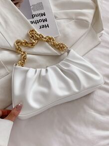 Bolso fruncido con cadena con tira - Blanco - Ver 1