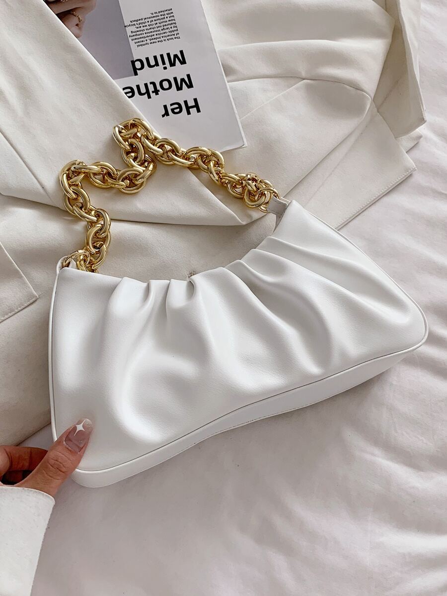 Bolso fruncido con cadena con tira - Blanco - Ver 1