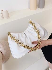 Bolso fruncido con cadena con tira - Blanco - Ver 2