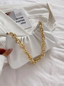 Bolso fruncido con cadena con tira - Blanco - Ver 5
