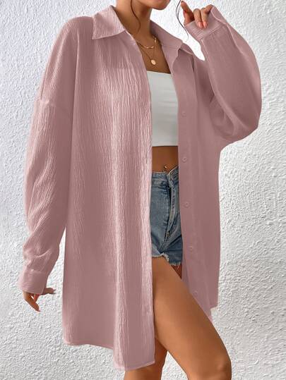 SHEIN EZwear Drop Shoulder Button Front Shirt