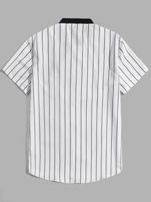 Manfinity VCAY 男士條紋和字母圖案棒球領襯衫