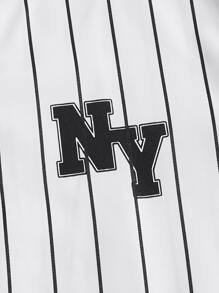 Manfinity VCAY 男士條紋和字母圖案棒球領襯衫