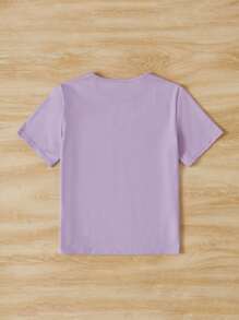 SHEIN Tween Girl Casual Panda Print Regular Shoulder Pullover T-Shirt With Round Neck - Lilac Purple - View 2