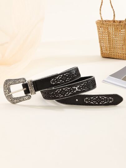 Bead Decor Geometric Buckle Belt