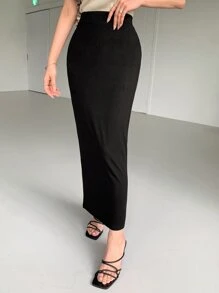 DAZY 纯色高腰开衩后背裙