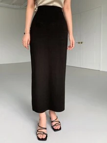 DAZY 纯色高腰开衩后背裙