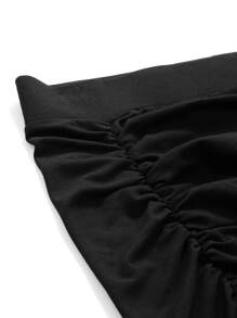 DAZY 纯色褶皱高腰裙 - 黑色 - 查看 3