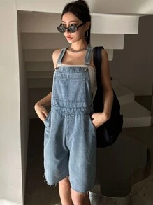 DAZY One Shoulder Raw Cut Denim Romper Without Tube Top - Medium Wash - View 3