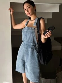 DAZY One Shoulder Raw Cut Denim Romper Without Tube Top - Medium Wash - View 4