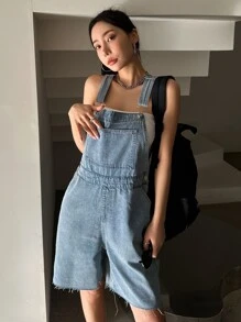 DAZY One Shoulder Raw Cut Denim Romper Without Tube Top - Medium Wash - View 5