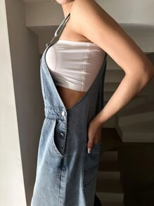 DAZY One Shoulder Raw Cut Denim Romper Without Tube Top - Medium Wash - View 6