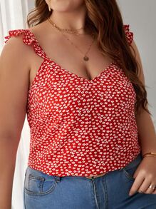 SHEIN Frenchy Top con estampado floral ribete con fruncido - Rojo y blanco - Ver 3